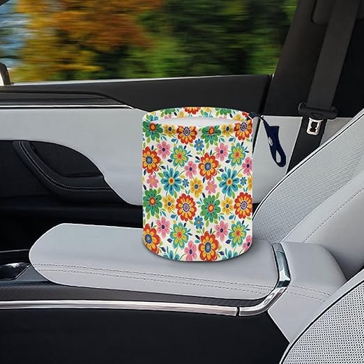 Colorful Dahlia Car Waste Basket Can Universal Compact Console Seat Rubbish Holder Mini Car Interior Organizer for Car Auto Garbage, Easy to Use