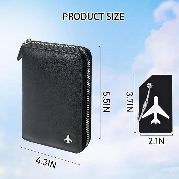 Pilot Wallet Passport Holder RFID Blocking Nappa Leather Travel Wallet, Stylish Travel Companion for Aviation Professionals (Black Silver)