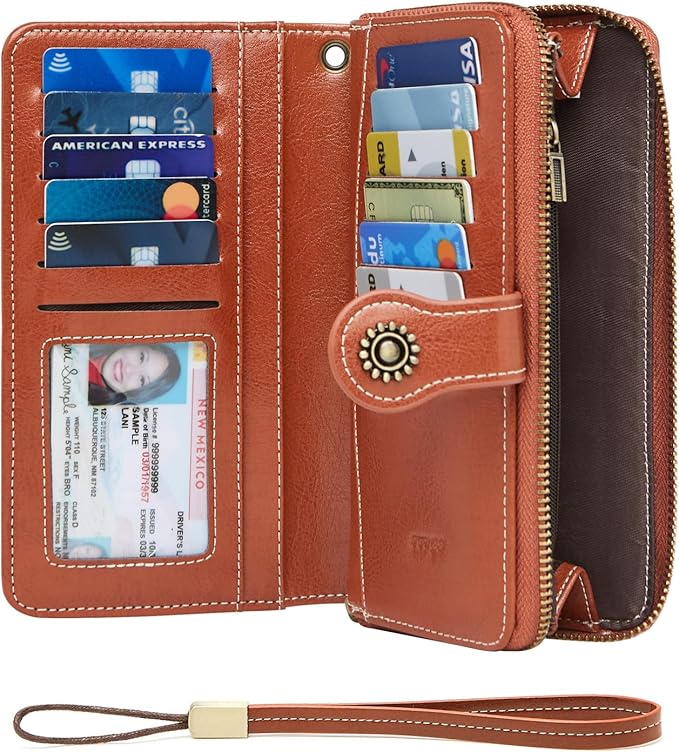 TFKGS Wallet for Women RFID Blocking Leather Large Capacity Card Holder Ladies Phone Clutch Travel Long Purse Wristlet | RFID Blocking, Leather, Large Capacity, Ladies, Travel