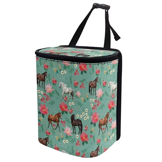 Talayituse Horse Flower Print Car Trash Can with Lid, Leak Proof Auto Trash Bag Hanging Vehicle Garbage Can Multipurpose Storage Container for Back Seat Road Trip