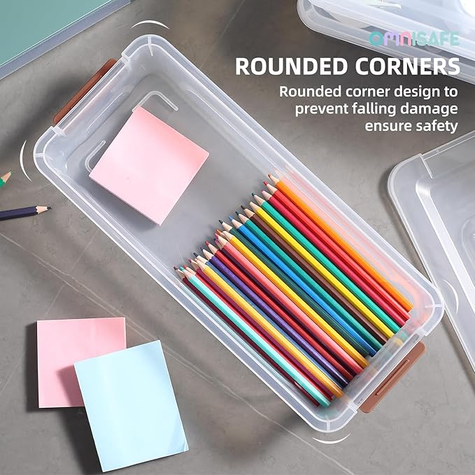 Plastic Storage Bin with Lid, Stackable Design, Clip Box for Crafts, Supplies and Office Items Container (8 Pack 4 Quart Brown)