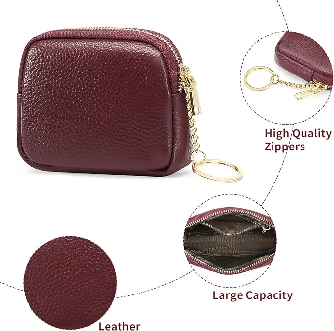 SENDEFN Mini Coin Purse Soft Leather Small Coin Pouch Purses Women Zipper Pocket with Key Ring