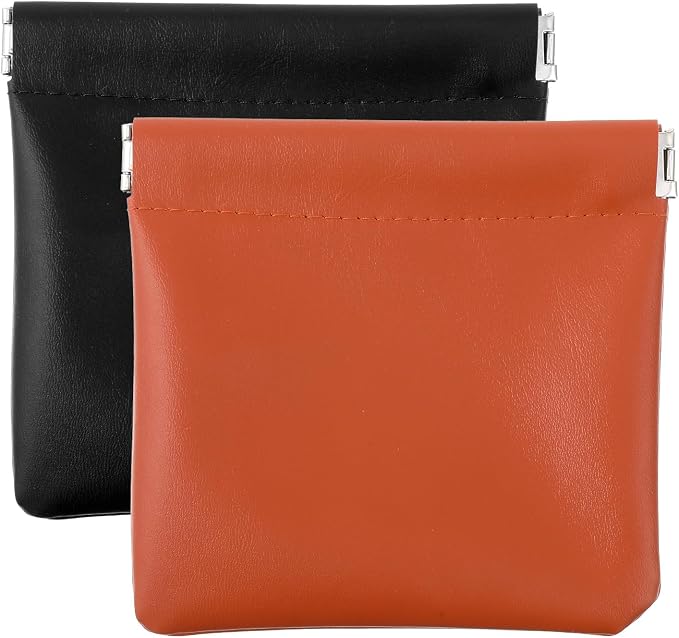 Mini Makeup Bag for Purse, 2 PCS Upgrade PU Small Makeup Pouch, Portable Pocket Cosmetic Bag, Squeeze Top Self-Closing Small Purse Pouch for Women Travel Storage Coin Lipstick Charging Cable Earphones