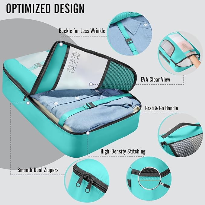 Veken 10 Set Packing Cubes for Kids & Toddler, Airplane Travel Essentials, Beach Vacation & Road Trip Suitcase Organizer Bags Set for Luggage, with Hanging Toiletry & Shoe Bag