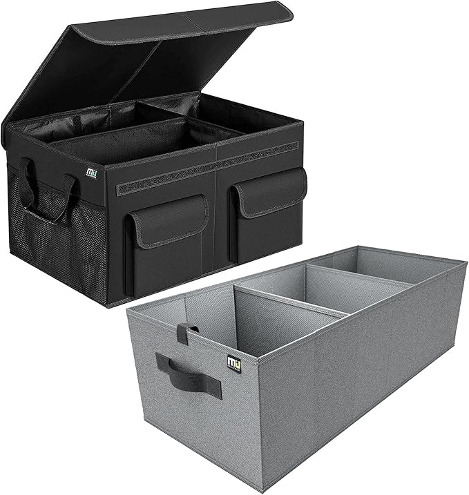MIU COLOR Car Trunk Organizer, Collapsible Cargo Storage Containers with Strap Handle for Sedan SUV, Black