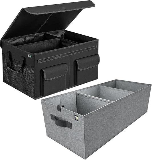 MIU COLOR Car Trunk Organizer, Collapsible Cargo Storage Containers with Strap Handle for Sedan SUV, Black