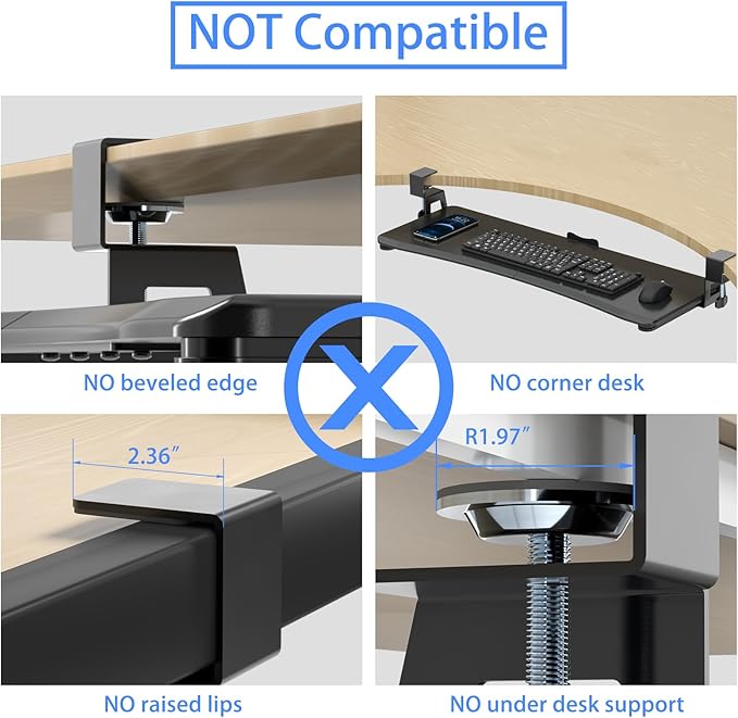 suptek Large Keyboard Tray Under Desk Pull Out with C Clamp Mount, Computer Keyboard & Mouse Tray, 34 (38 Including Clamps) x 11.8 inch Slide-Out Platform Computer Drawer for Typing, Black, DSF1LB