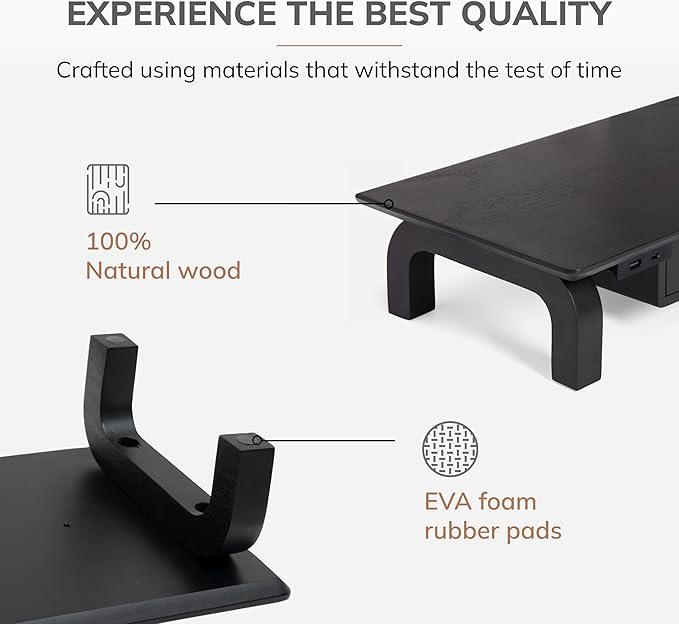 Anji Mountain Monitor Stand - Desktop Organizer & Laptop Riser, Ergonomic Monitor Riser, Space-Saving Monitor Stand for Desk, Durable Construction, Easy Assembly, Ideal for Home & Office,Black
