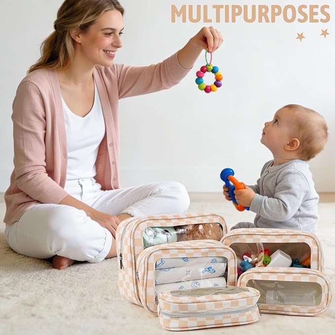 YOPCDJ 5PCS Diaper Bag Organizer Pouch Set, TSA Approved Toiletry Bag，Clear Waterproof TPU Makeup Bag Set Travel Organizer Bags for Women and Kids