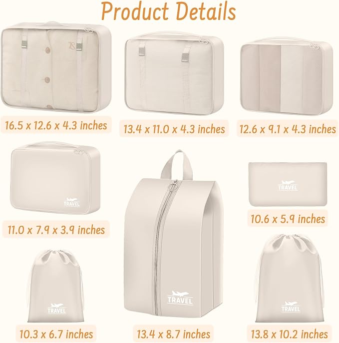 8 Set Packing Cubes for Travel Suitcase Organizer Bags Luggage Packing Cubes Set Travel Essentials Accessories Gifts for Women