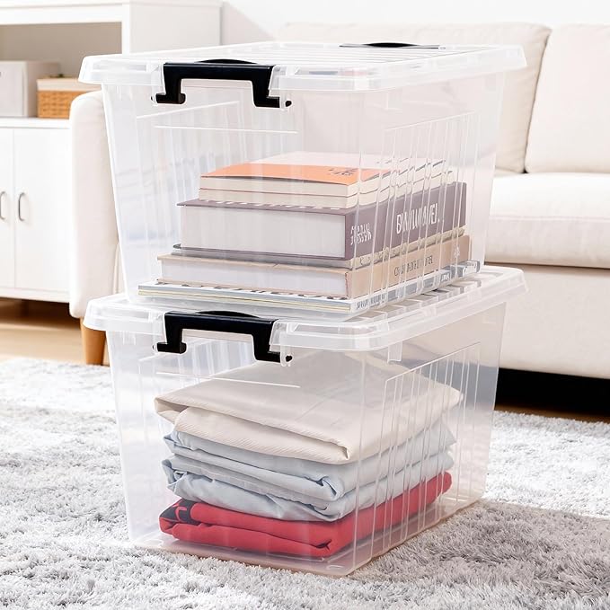 Citylife 22 QT Clear Plastic Storage Bins with Lids Stackable and Nestable Storage Boxes with Lids Large Plastic Storage Containers for Garage, Closet, Kitchen, 2 Packs