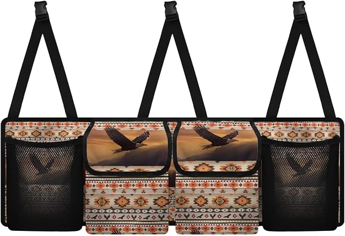 Hanging Trunk Organizer Aztec Eagle Car Back Seat Storage with 4 Large Pockets Foldable Automotive Interior Accessories for Sedans MPV SUV Jeep Trucks Van