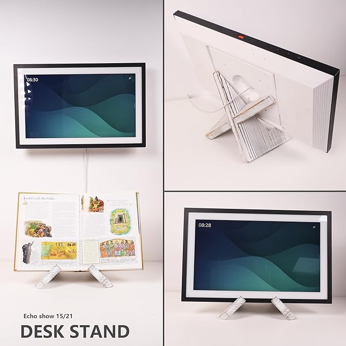 Solid Wood Tabletop Stand for Calenda, ech0 Show 15,ech0 Show 21,ipad,Cookbook,Support Both Horizontal and Vertical Modes. (White)