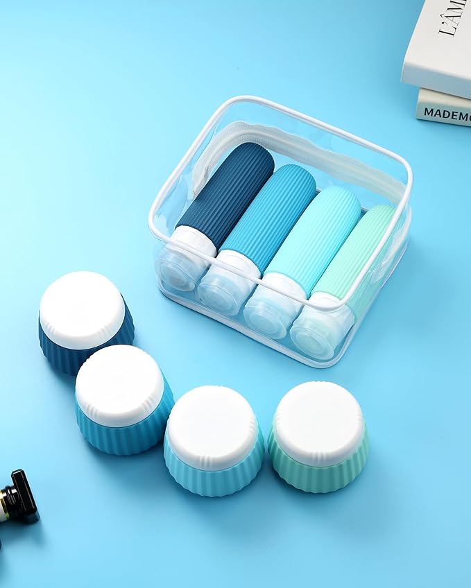 Mrsdry Travel Bottles for Toiletries 8 Pack, TSA Approved 3 oz Travel Containers with Clear Bag, Leak Proof Silicone Squeezable Essentials Jars