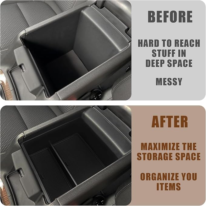 Muslogy for Acadia 2020-2023 Center Console Storage Box & Lower Center Tray 2PCS Compatible with GMC Acadia SL SLE SLT Denali AT4 2023 2022 2021 2020(Console+Lower)