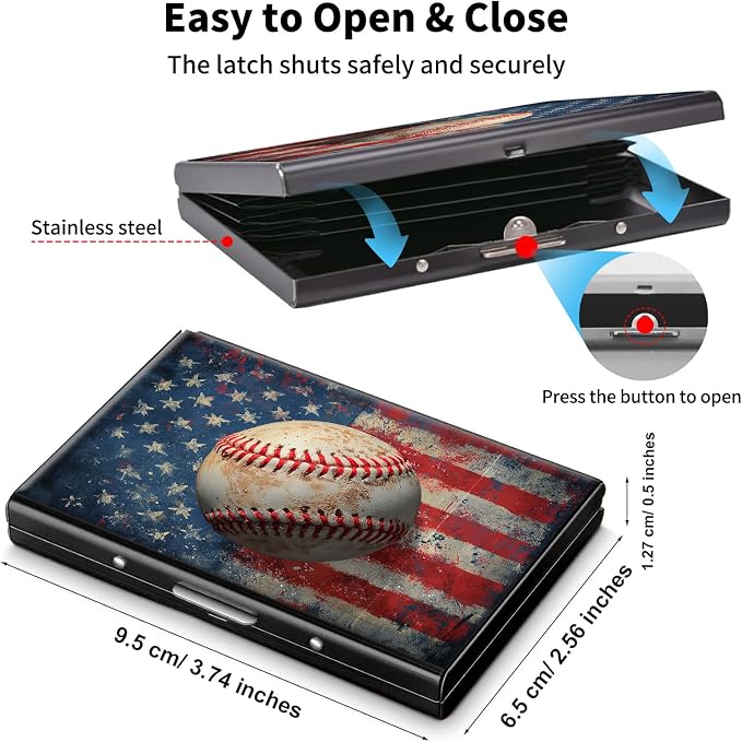 Metal Wallet,Credit Card Holder for Women Men,RFID Blocking Card Holder Mini Slim Aluminum Wallet ID Case Hard Case Business Card Holder Case,Vintage Baseball Flag