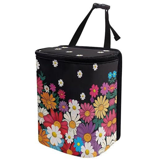 Biyejit Colorful Daisy Car Trash Can with Lid Hanging Car Trash Bag Leak-Proof Portable Car Garbage Bin Car Accessories Interior Car Organizer Bag