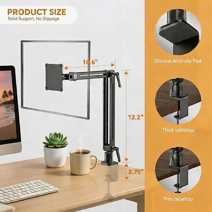 Portable Monitor Holder Mount Arm with Strong Magnetic 360° Rotating Base Bearing Over 5LBS Compatible with 12.9/14.6/15.6/17.3/18.5 inch iPad Pro/Mini/Air/Surface/Samsung