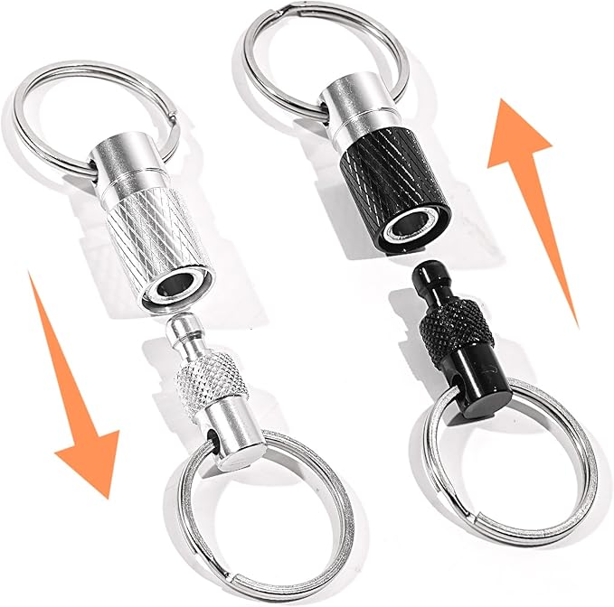 4 Pcs Quick Release Keychain Set – 2 Black & 2 Silver Detachable Pull Apart Key Rings for Keys, Bags, and Heavy Duty Everyday Carry