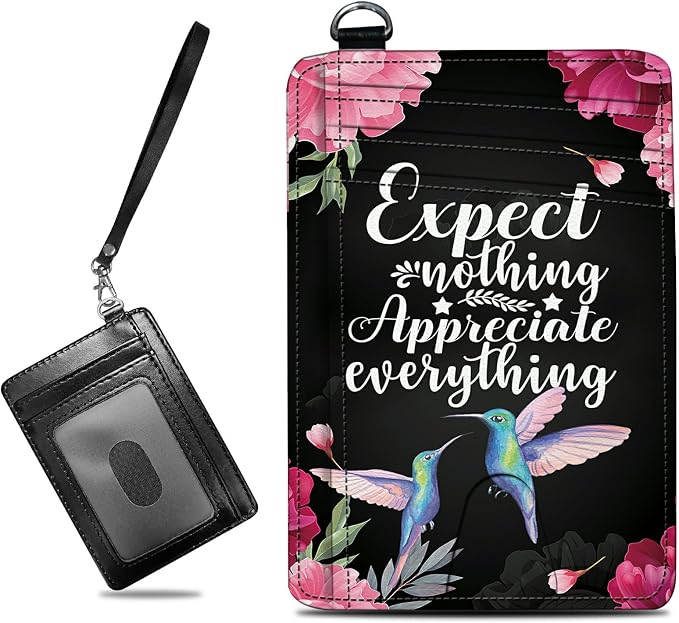 Small Travel Wallets, Humingbird Flower Slim Minimalist Front Pocket Wallet with Wristlet, RFID Blocking PU Leather Credit Card Holder with ID Window Change Purse for Men Women