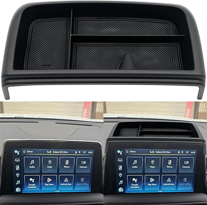 JOJOMARK Dash Storage Tray Insert behind Screen Organizer Storage Accessories fit for 2021 2022 2023 2024 GMC Yukon Chevy Tahoe Suburban Fit for Power Sliding Console