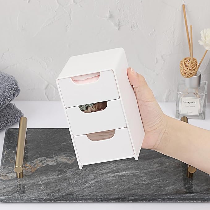 BTSKY 1 Pack Small Acrylic Storage Organizer with Drawers, 3-Layer White Desktop Organizer for Office Supplies Mini Storage Box with Drawers for Desk, Desktop Makeup Drawer Jewelry Storage Box