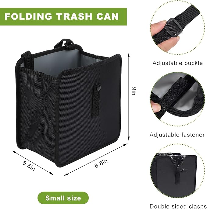 Foldable Car Trash Can, Waterproof Oxford Cloth Organizer Auto Hanging Garbage Bag, Large Capacity Leakproof Storage Pocket Multipurpose Container for Back Seat, Car Accessories (Small)