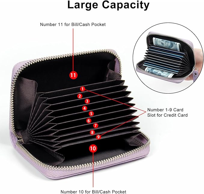 EcoVision Credit Card Holder RFID Card Case Wallet, Small Accordion Zipper Card Case Holder, Card Organizer Case for Women Men