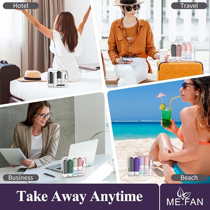 ME.FAN Travel Bottles for Toiletries,18 Pack Silicone Portable Size Bottle, TSA Approved Refillable Cosmetic Container Kits for Conditioner, Shampoo, Lotion,Face Cream - Purple