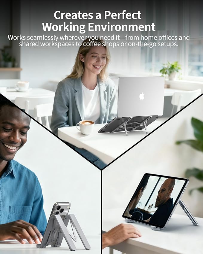 SODI Ultra Compact Foldable Laptop Stand - Portable Laptop Holder for Desk & Travel Use, Adjustable, Ergonomic Aluminum Computer Holder for MacBook, Tablet 10-16" (Light Gray, Bi-Fold-Horizontal)