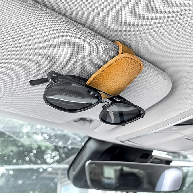 zipelo Sunglasses Holders for Car Sun Visor, Magnetic Leather Vehicle Glasses Hanger Clip for Ticket Card, Auto Interior Eyeglass Organizer Accessories, Universal for SUV Sedan Truck (Golden)