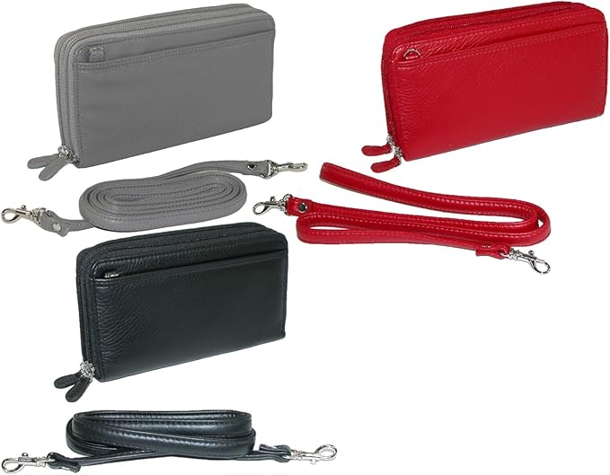 Buxton Pebbled Double Zip String Along Wallet BLACK