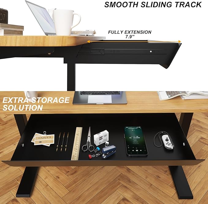 Under Desk Drawer with Removable Tray, 22.4" Wide 2-in-1 Organizer – 60° Ergonomic Tilt, 4-Compartment Insert for Pens, Phones & Cables, Ball Bearing Slides, for Home Office & Student Desk