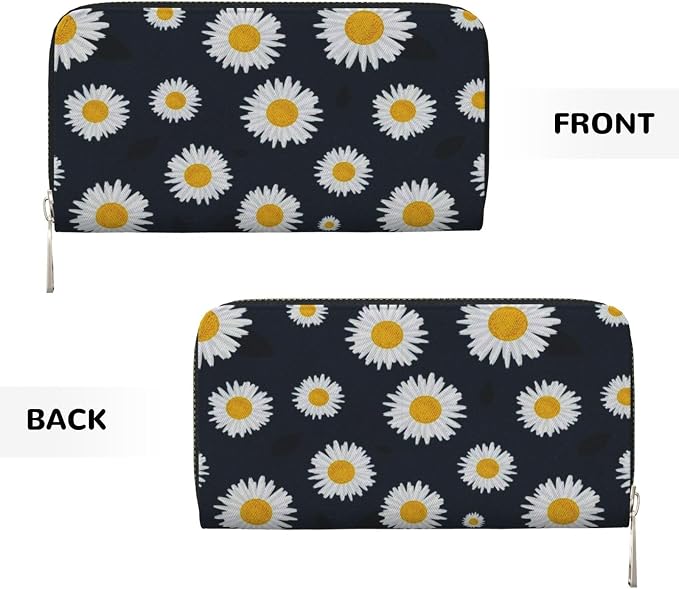 Sunflower Daisy Floral Wallet for Men Women Elegant Long Clutch Zip Around Travel Leather Coin Purse Large Capacity Credit Card Holder Handbag