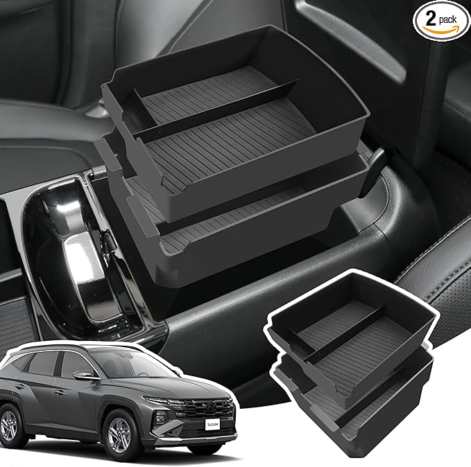 Double-Layer Center Console Armrest Organizer for 2026 2025 Hyundai Tucson(Limited)/Tucson Hybrid/Tucson Plug-in Hybrid, 2026 2025 Hyundai Tucson accessories-ONLY Fit Electronic Shift