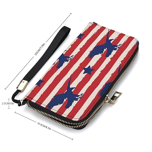 Clutch Wallet Holder for Women Men American Eagle Pattern Colorful Portable Accordion Zipper Credit Card Storage Bag Waterproof Purse Leather Wallet for Travel Work Shopping