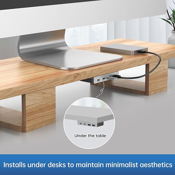 EJAY 10Gbps Magnetic USB-C Hub, 4-Port USB 3.2 Gen2 Aluminum Splitter, Desk Mounted with Extra Long 47" Cable, Anti-Slip Under Desk Hub for MacBook, Surface, Dell, Silver