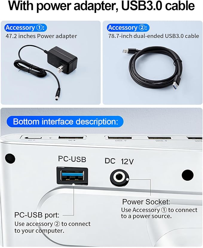 Computer Monitor Stand Riser for Desk with Usb Hub Charging,30W/5Gbps Usb C Docking Station with Power,4.4-5.7'' Height Adjustable with Phone Holder,Monitor Stands Riser for PC,Laptop,Printer(White)