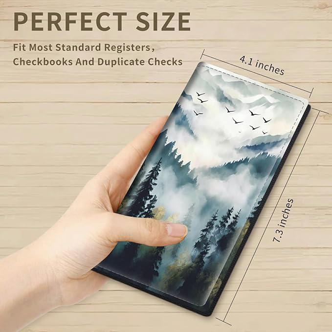Checkbook Cover for Women & Men PU Leather Checkbook Covers for Personal Checkbook Slim Check Book Credit Card Holder Holder Wallet with RFID Blocking for Duplicate Checks,Misty Forest