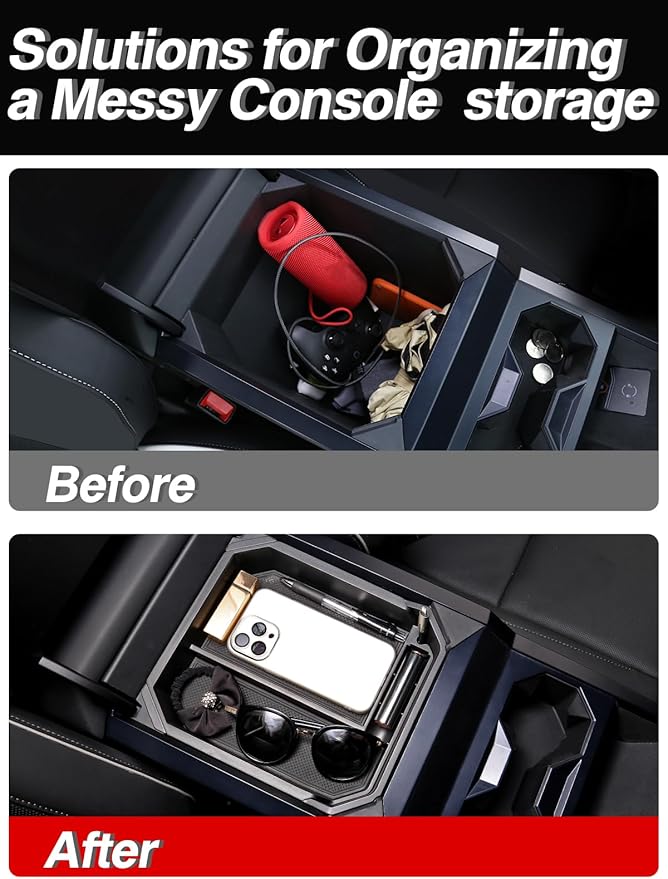 Double Layer Center Console Organizer for Tesla Cybertruck 2025 2026 2024, ABS Console Tray Insert storage box for Cybertruck Accessories(2PCS)