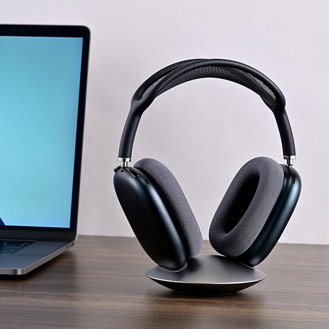 All-Aluminum Headphone Stand for AirPods Max, Full CNC-Machined Metal Base with Soft Silicone Contact Pad, Futuristic Ring Design, Stable Desktop Display Dock (Gray)