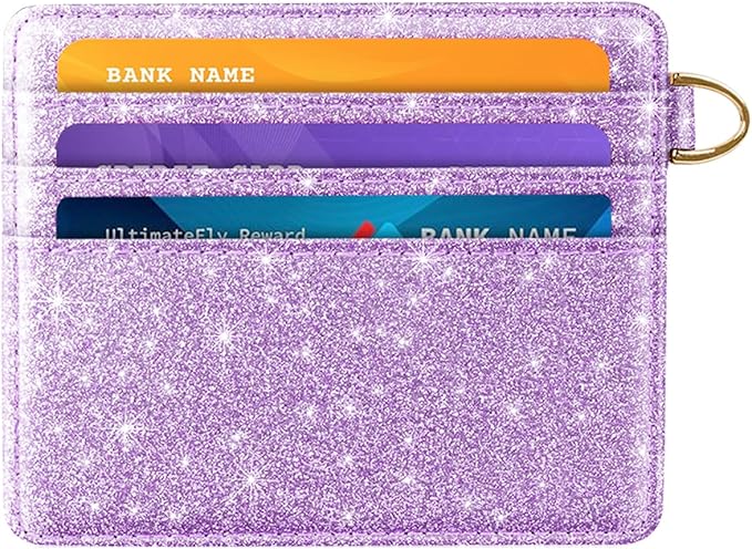 Slim Minimalist Front Pocket RFID Blocking Credit Card Holder Small Wallet Cute Card Cases for Women,Glitter Purple