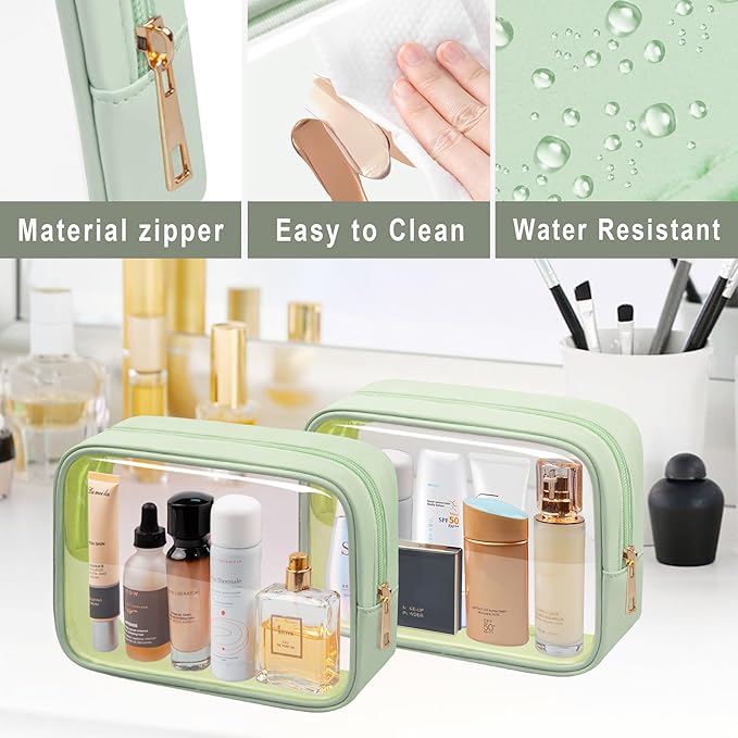 TSA Toiletry Bag Clear Makeup Bag Travel Essentials Cosmetic Bag for Men and Women Green 2Pcs