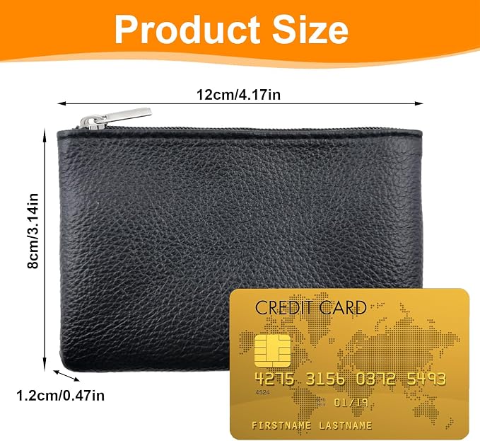 2 Pcs Leather Coin Purse Pouch for Men Women, Small Change Purse with Zipper Small Change Purse for women Mini Coin Pouch for Women Small Pouch for Purse Small Coin Bag Change Purse for Coins (Black)