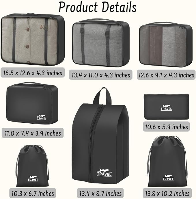 8 Set Packing Cubes for Travel Suitcase Organizer Bags Luggage Packing Cubes Set Travel Essentials Accessories Gifts for Women
