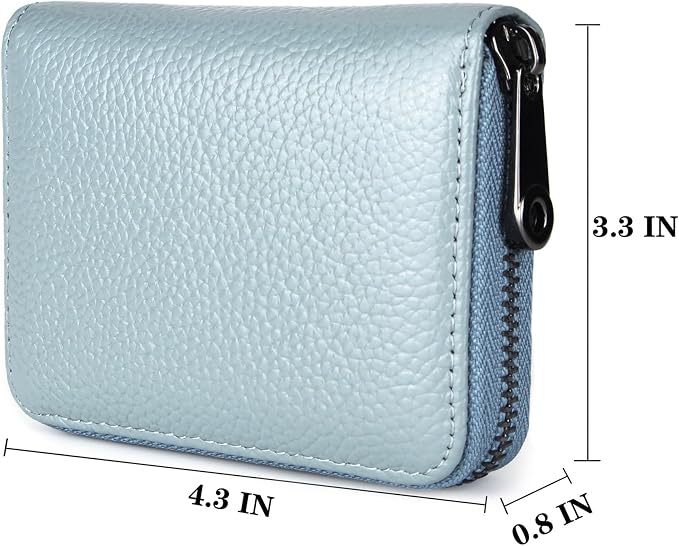 Suweibuke Genuine Leather Credit Card Holder Zipper Wallet RFID Blocking Secure Card Case ID Case Organizer (Light Blue)