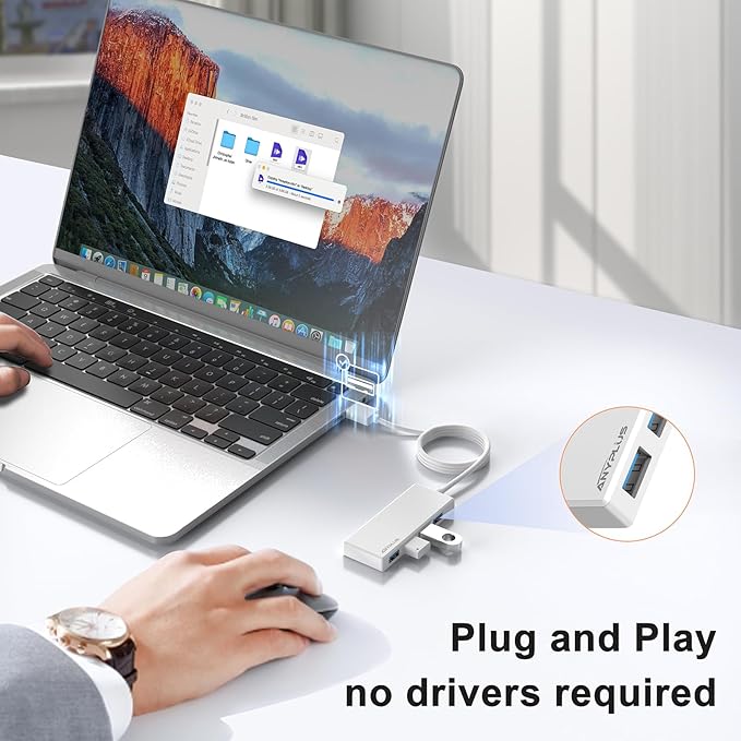 USB Hub, Multiport USB Splitter Adapter, 2 ft Long Cable USB 3.0 Hub, USB Extender for Laptop, PC, iMac, Surface Pro, MacBook, Mac Pro, Flash Drive, XPS, Mouse, HDD【White】, HJ-White-0.5M-001