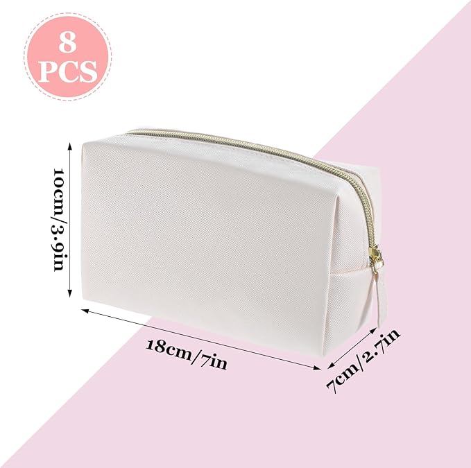 8 Pcs PU Leather Makeup Bag Bulk Set Waterproof Cosmetic Pouch Travel Organizer for Women Beige Toiletry Bag with Zipper Portable Multi-Functional Storage Bags