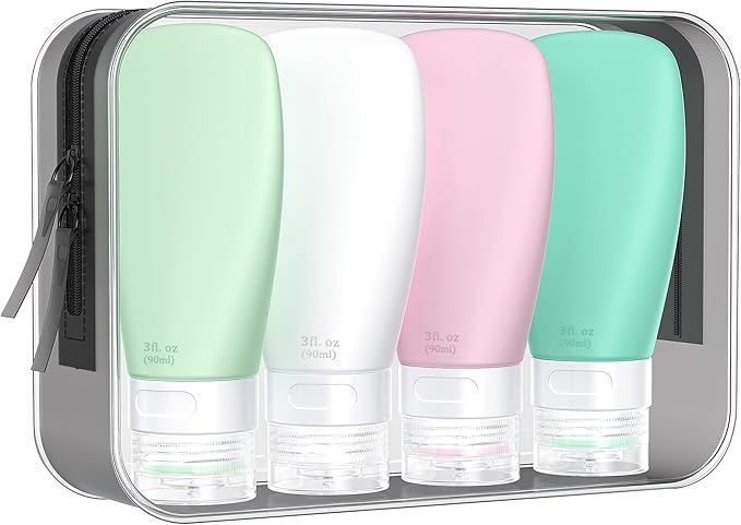 INSFIT Travel Bottles for Toiletries, TSA Approved 3oz Travel Size Containers, BPA Free Leak Proof Squeezable Silicone Tubes for Shampoo Conditioner Lotion Body Wash with Labels