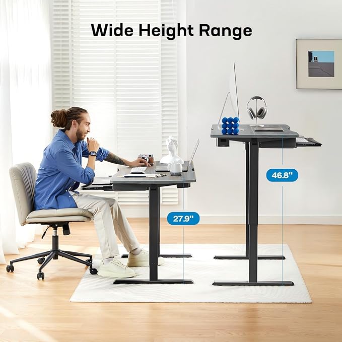 HUANUO Standing Desk Adjustable Height, 55" x 24" Electric Stand Up Desk for Home Office with Large Keyboard Tray(26.7"), 4 Memory Height Setting, Computer Workstation, Grey